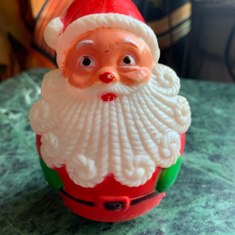 Vintage Poly Santa Claus w/ Chime Bell Inside Christmas Works